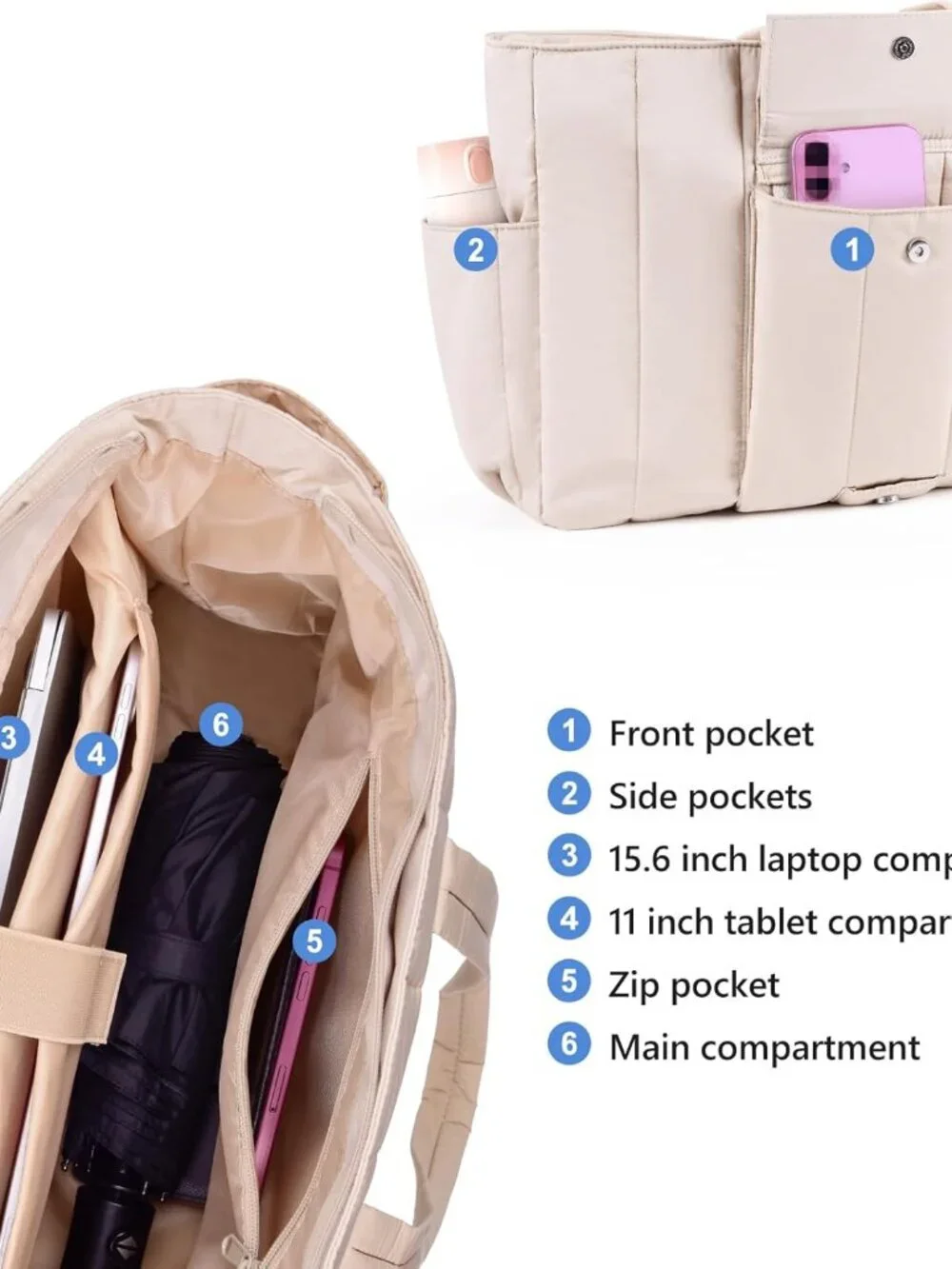 Kahki Puffy Tote: Stylish, Spacious, & Durable for Work, Travel & Gym